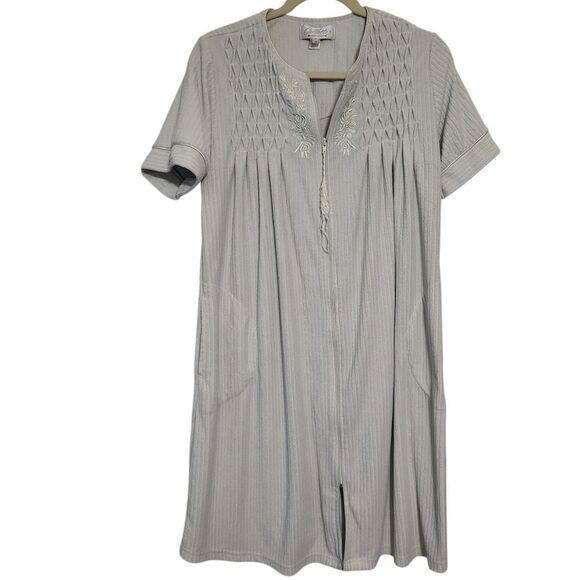 Collette By Miss Elaine Light Green Terry Cloth Front Zip Up Midi Robe,  S - Picture 1 of 11